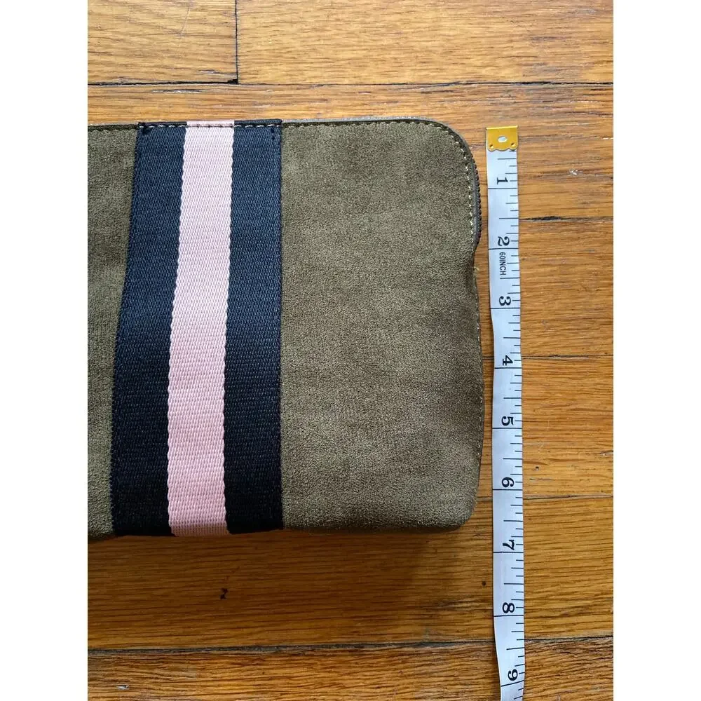 Retro Green Faux Suede Striped Zip Pouch/Clutch (NWOT)